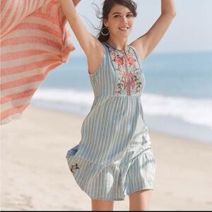 Johnny Was Workshop Cyrielle Effortless Boho Tank Dress StripedEmbroidered small